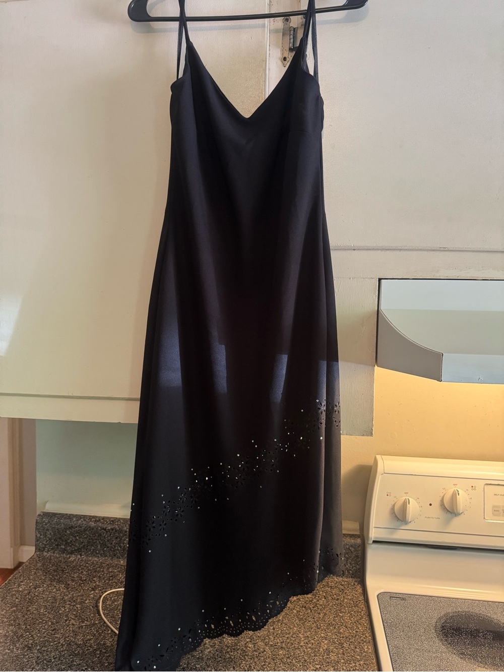 Rampage Y2K Black Slip Dress Sz 3 With Rhinestone Floral Cutouts